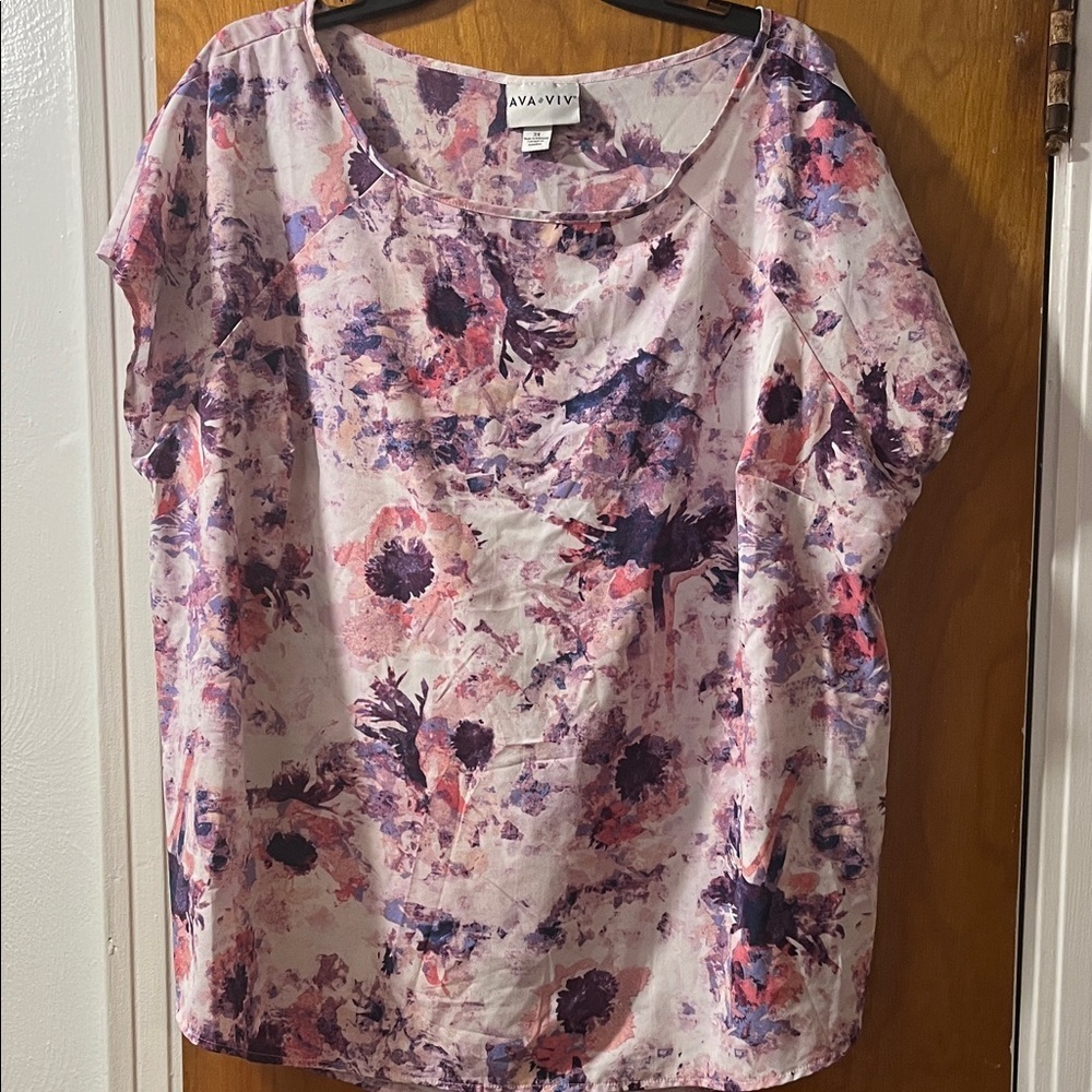 Ava & Viv Pink and Purple Floral Blouse